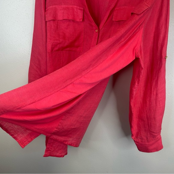 Calvin Klein XL/0X Women's Linen Vibrant Pink Coral Blouse Spring summer casual - Picture 8 of 11